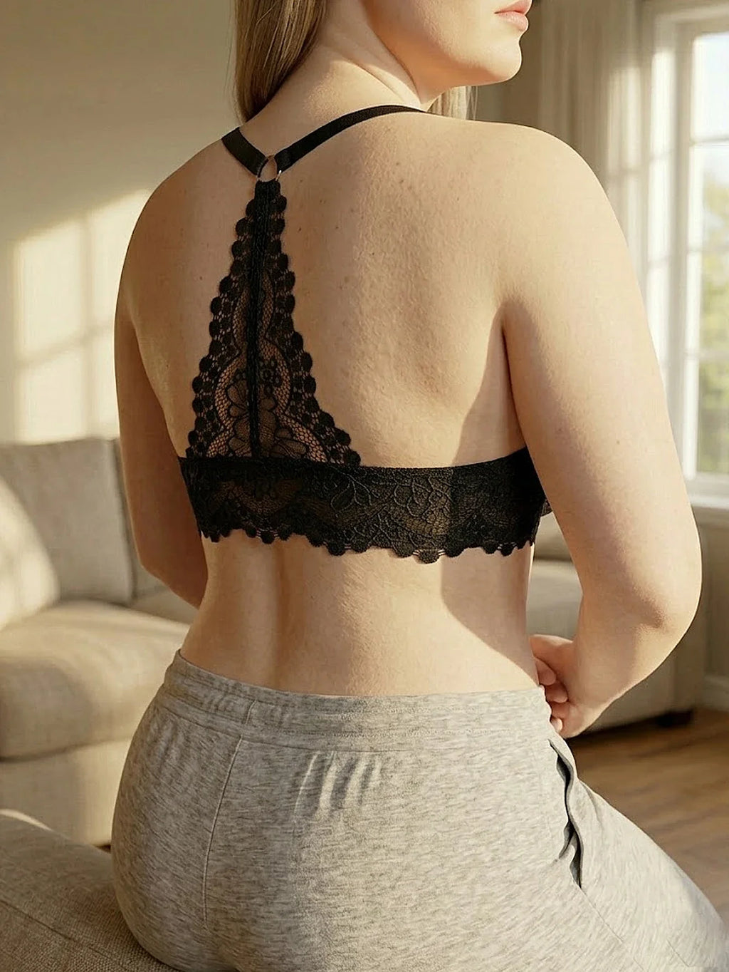 Plus Size Women's Floral Lace Push Up Bra Lace Backless Underwear with Underwire Side Support Minimizer Comfortable Lingerie