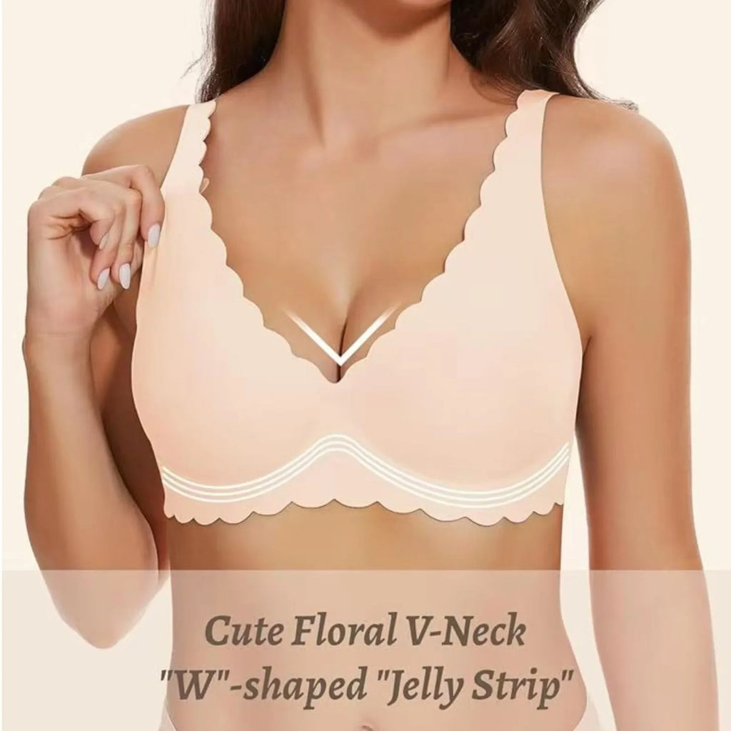 Women's Deep V Wave Seamless Jelly Bra Wire-free Seamless Bra Thin Mold 3/4 Cup Bra Comfortable Plus Size Push-up Underwear