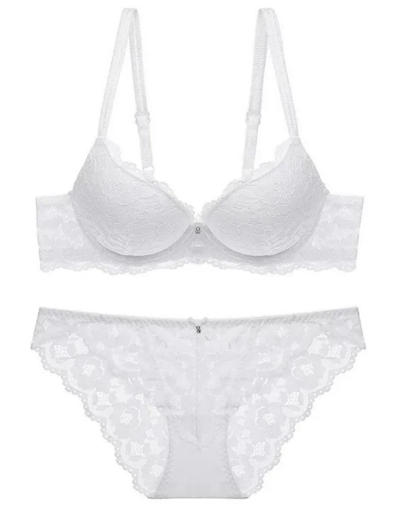 Women's Underwear Set Sexy Hollow Lace Floral Bow Padded Push up Bra Suitable for Small Busts Sexy Bras and Panties