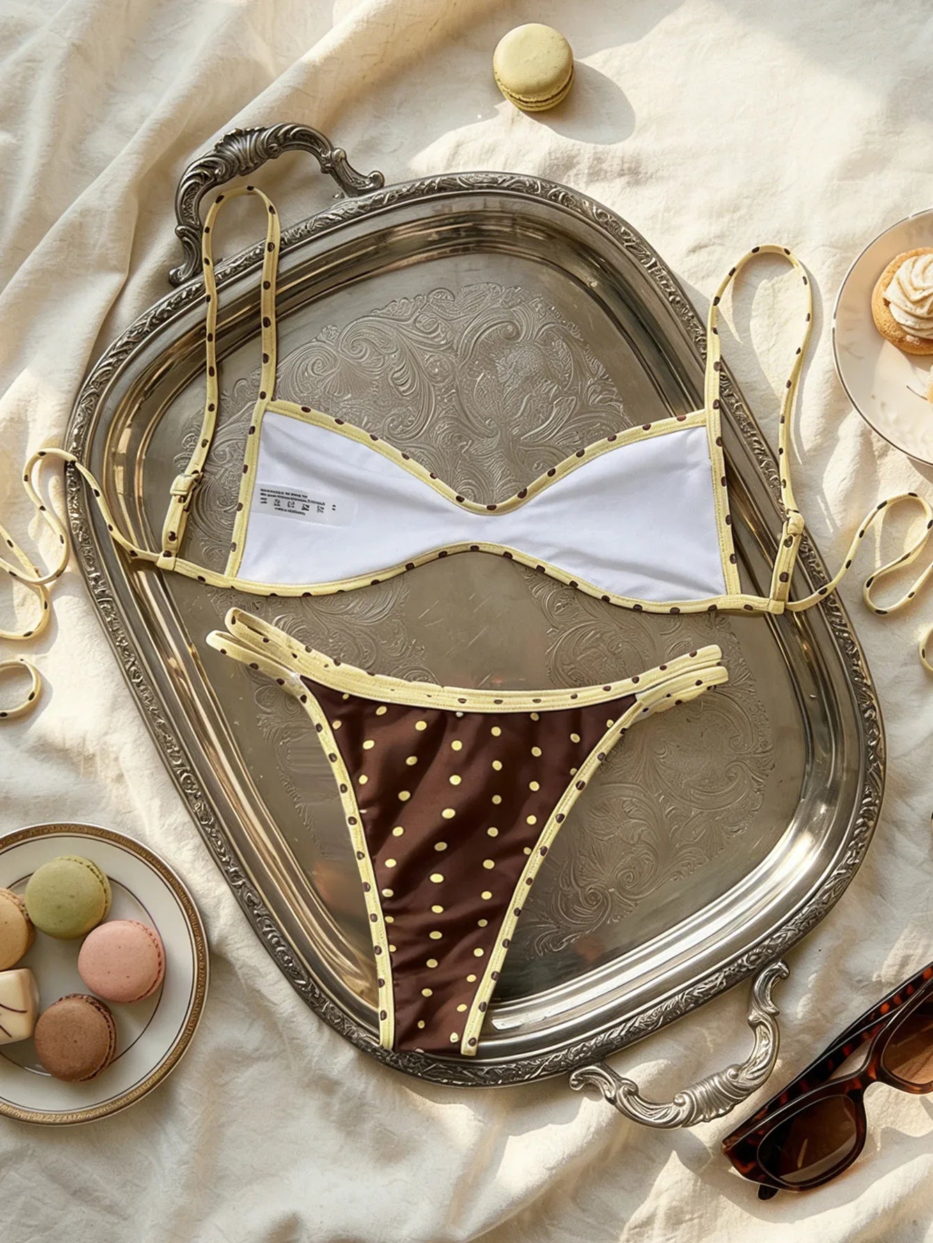 Sexy Coffee Polka Dot Print Bikini Set 2026 Women Pleate Push Up Bra Hollow Out Thong Swimsuit Summer Pool Bathing Suit Swimwear