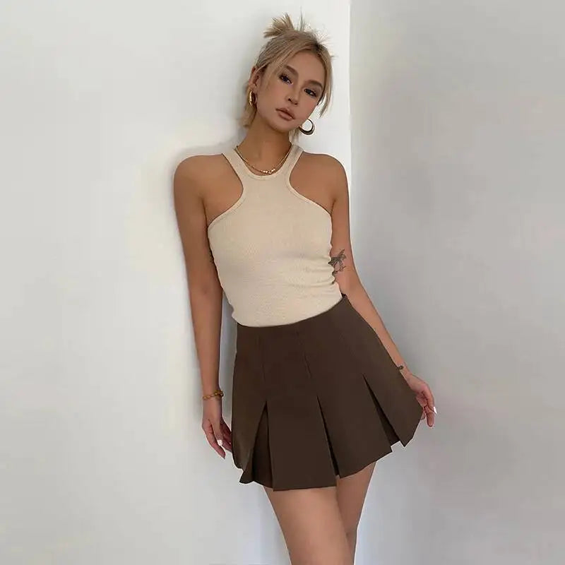 WOMENGAGA American High Street A-line Short Unif School Girl Fairy Grunge Skirt High Waist Pleated Skorts Streetwear Lovely HM2O