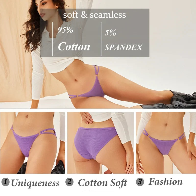 3Pcs Women Cotton Lingerie Sexy Soft Fashion Panties Femme Buckle Design Underwear Pantys Underpant Lingerie Lace Intimates S-XL