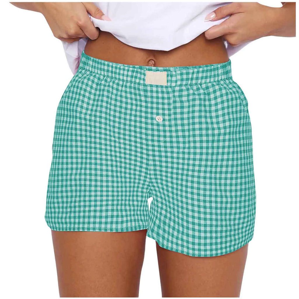 Teen Girls Plaid Shorts Elastic Waistband Pull-On Casual Lounge Summer Outfit Red Blue Color Women's Fashion