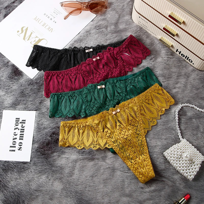 Hollow Out Lace Sexy Girls G String Panties Women Briefs Transparent Thong Thin Underwear Female Low Waist Lingerie Size S-XL