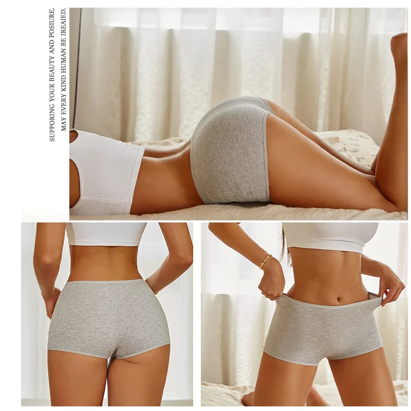 New 4PCS Women's Panties Cotton Seamless Sports Boxers Underwear Female Solid Color Cozy Lingerie Intimate Underpants XS-XL
