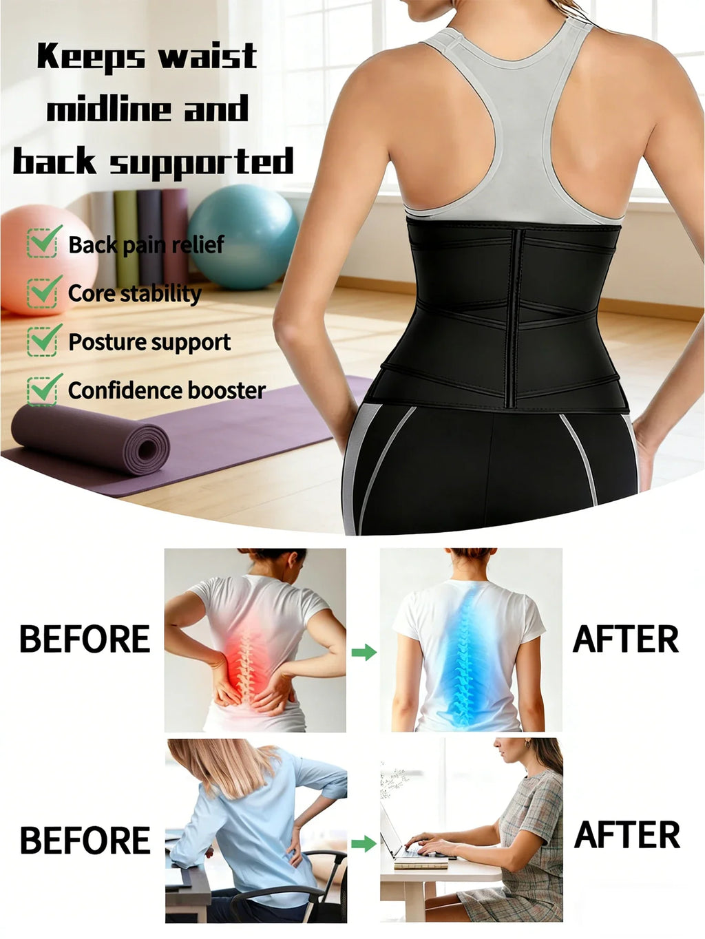 Women's Waist Trainer, Waist Tightening Bodywear Zipper Shapewear Belt, Slimming Fitness Black Shapewear