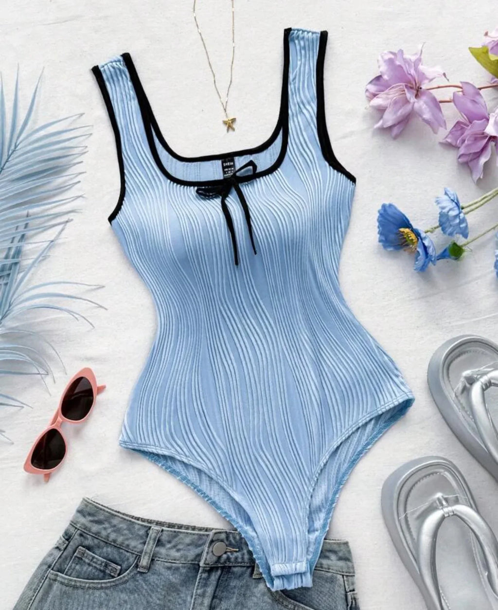 Vintage White Patchwork One Piece Swimsuit 2026 Women Front Tie Slim Tummy Control Swimwear Summer Holiday Bathing Suit Monokini