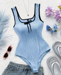 Vintage White Patchwork One Piece Swimsuit 2026 Women Front Tie Slim Tummy Control Swimwear Summer Holiday Bathing Suit Monokini