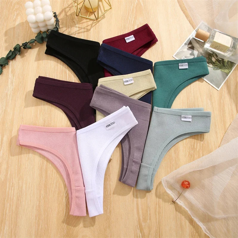 5Pcs/set Women Cotton Brazilian Panties Waffle Style S-XL Underpants Ladies Cotton Underwear Comfortable Soft Female Lingerie