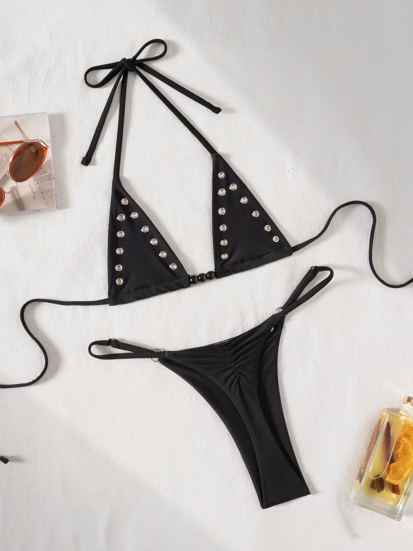 2026 Solid Color Bikinis Set Triangle Swimwear Women Bandage Swimsuit Patchwork Bathing Suit Beach Biquini Mujer Swimming Wear