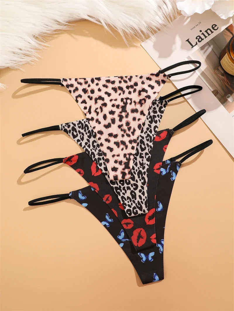 3PCS Women Seamless Leopard Butterfly Panties Sexy Ultra-thin Briefs Female Ice Silk No Trace Underwear Low Rise Soft Lingerie