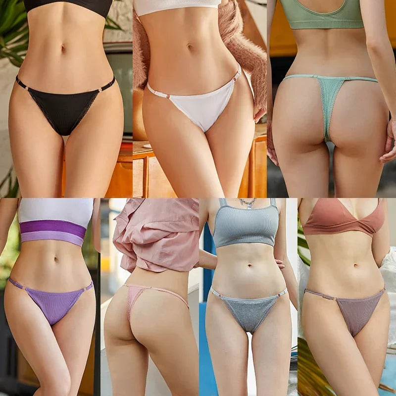 5PCS Women Cotton Panties Sexy Adjustable Waist G-String Women's Underwear T-Back Lingerie Femme Underpants Briefs Thong Female