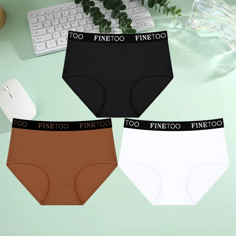 Finetoo 3Pcs/Set Women's Seamless Cotton Briefs Women Plus SizePanties Breathable Underwear Female Low Waist Soft Lingerie S-XXL