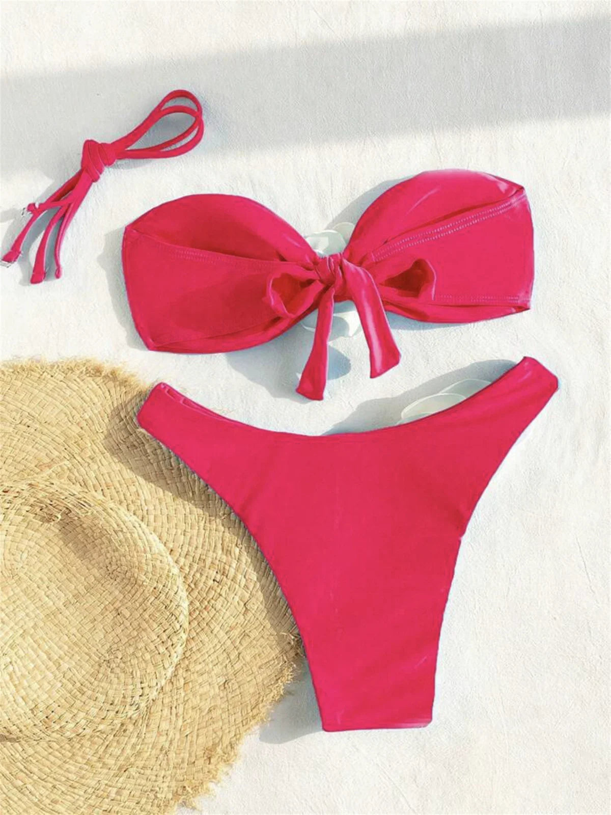 3D Flowers Bandeau Bikini 2024 Women Sexy Green Contrast Push Up Micro Swimsuit Bathers Bathing Suit Thong Swimwear Beachwear