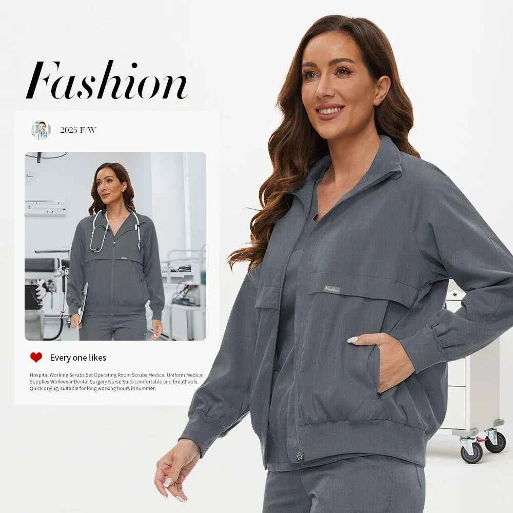 Niaahinn Long Sleeve Nursing Scrubs Jacket
