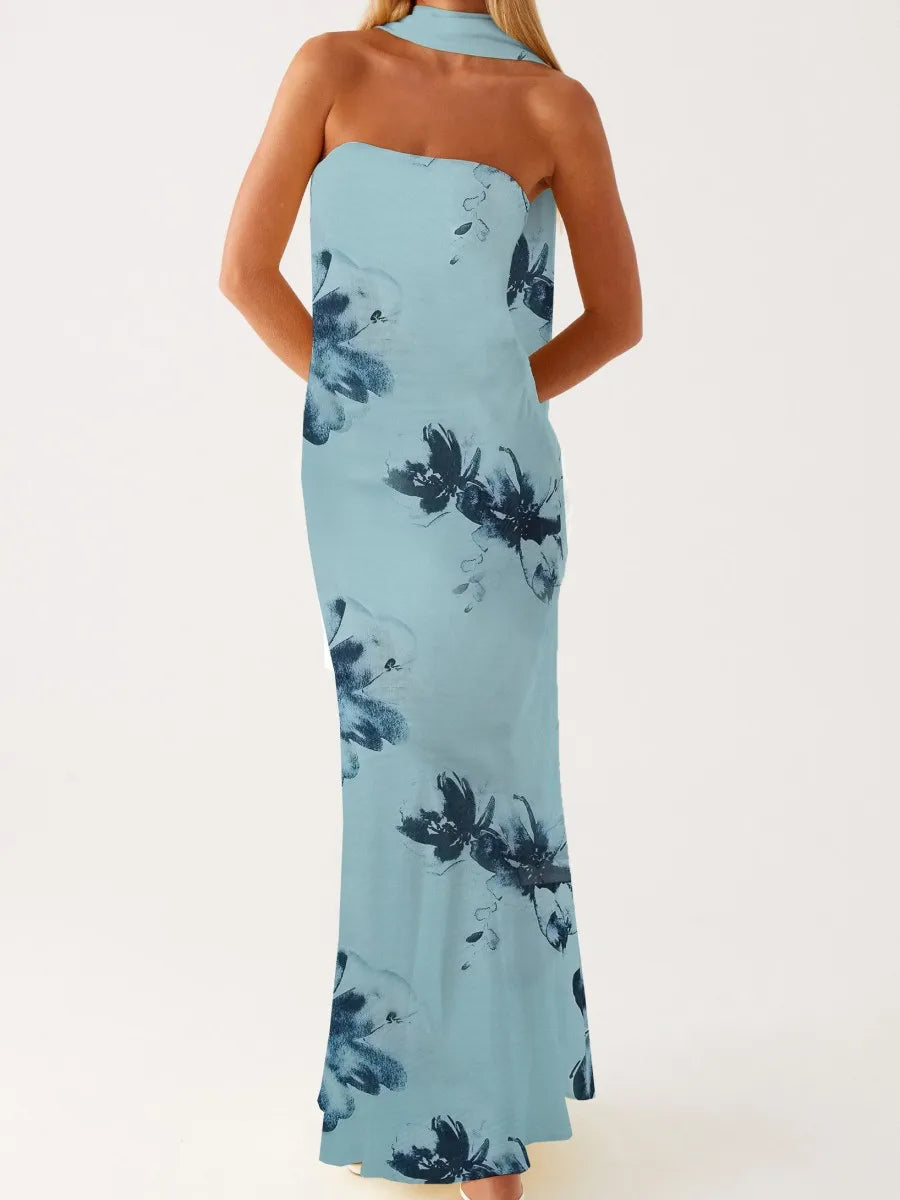 Women Long Bodycon Dress With Scarf Tube Maxi Dress Sexy Summer Strapless Dresses Off Shoulder Sundress Evening Vestidos