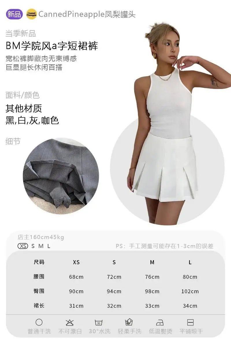 WOMENGAGA American High Street A-line Short Unif School Girl Fairy Grunge Skirt High Waist Pleated Skorts Streetwear Lovely HM2O