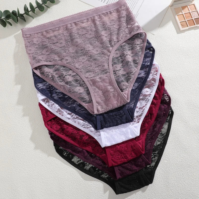 FINETOO 3PCS Women Lace Panties Sexy Hollow Underpants Sexy High Waist Lace Panty Elegant& Romantic Ladies Breathable Underwear