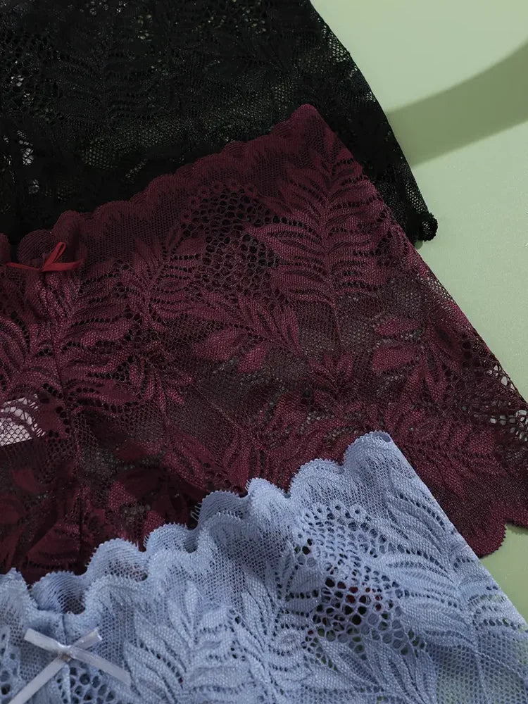 6PCS Women Lace Boxers Briefs Sexy Seamless Breathable Low Waist Female Underwear Solid Color Intimates High Elastic Lingerie