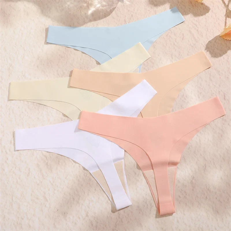 7PCS/Set Seamless Ice Silk Panties Women V-Waist Underwear Sexy Sports Briefs Panties Female Soft Ultra-thin Lingerie G-string