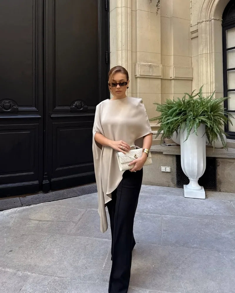 Trendix White Asymmetrical Cover Up For Women Fashion Ruffle Hem Loose Short Sleeve Shirts Casual Elegant Commuting Pullover Top