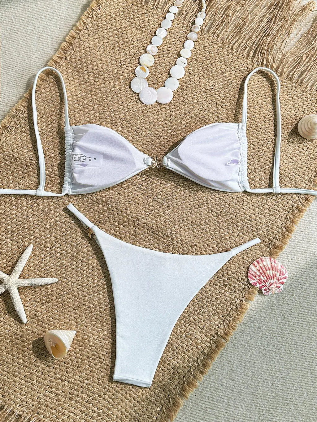 Sexy White Bikinis Sets Women Metal Starfish Pleate Push Up Bra Thong Swimsuit 2025 Summer Bathing Suit Micro Swimwear Biquini