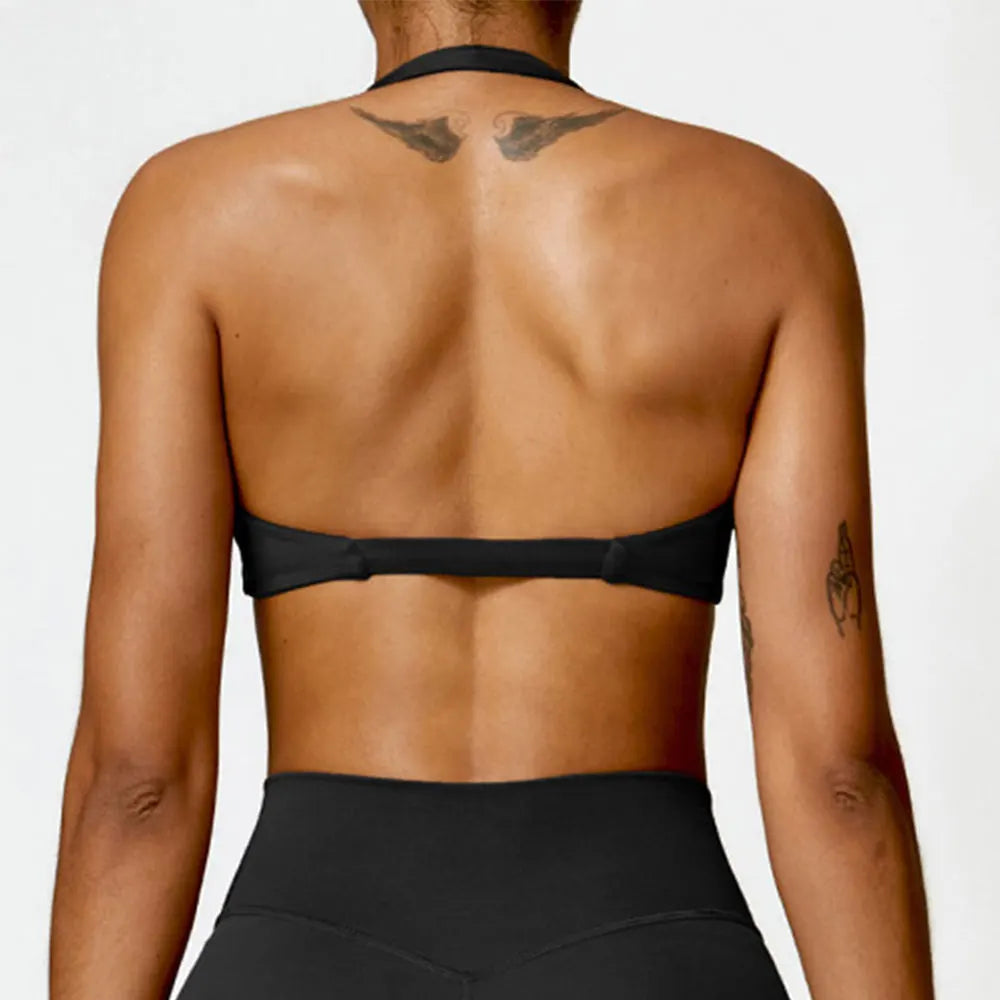 Women's Nylon Sports Bra Halter Sports Underwear Front Twist Naked Feel Sexy Yoga Gym Push Up Workout Padded Bralette Bathsuit