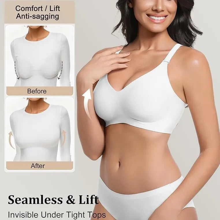 Women's Jelly Seamless Wire-Free Bra Full Cup Thin Mold Soft Support Underwear Plus Size Comfortable High Elasticity Bra