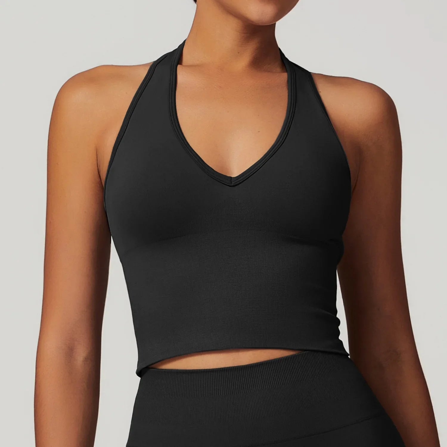 Women Summer Sports Bra Seamless Halter Top High Support Push-up Open Back Gym Bra High-intensity Fitness Yoga Workout Underwear