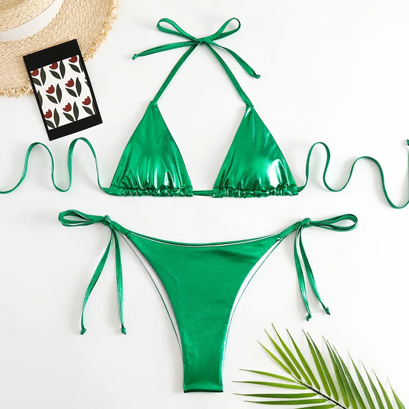 Sexy Brozing Gold Bikinis Sets Women Push Up Micro Bikini Swimsuit 2026 Brazilian Beach Bathing Suit Tie Side Triangle Swimwear