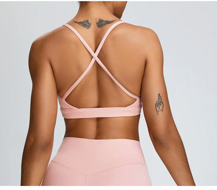 Solid Color Cross Back Women Fitness Underwear Sports Bra Running Top Gym Yoga Athletic Tight Workout Jog Soft With Backless Bra