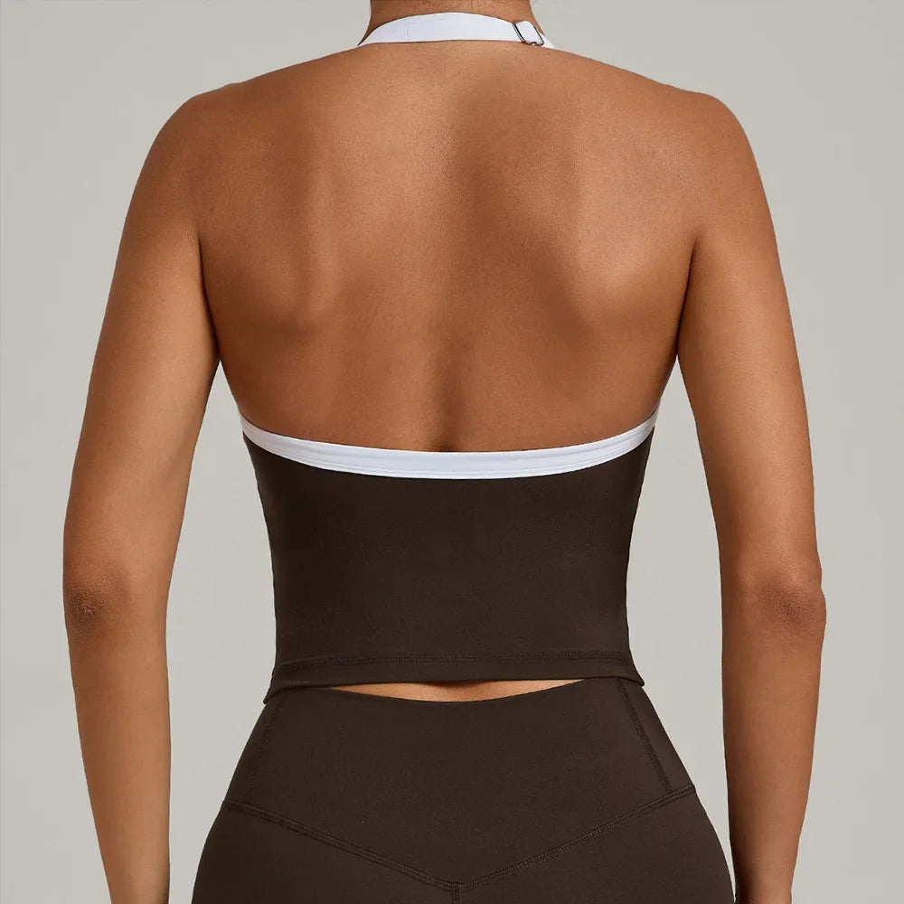 Hanging Neck Top Women Sports Bra Push Up Fitness Yoga Bra Color Blocked Underwear Gym Sport Tops Women Running Vest Bralette
