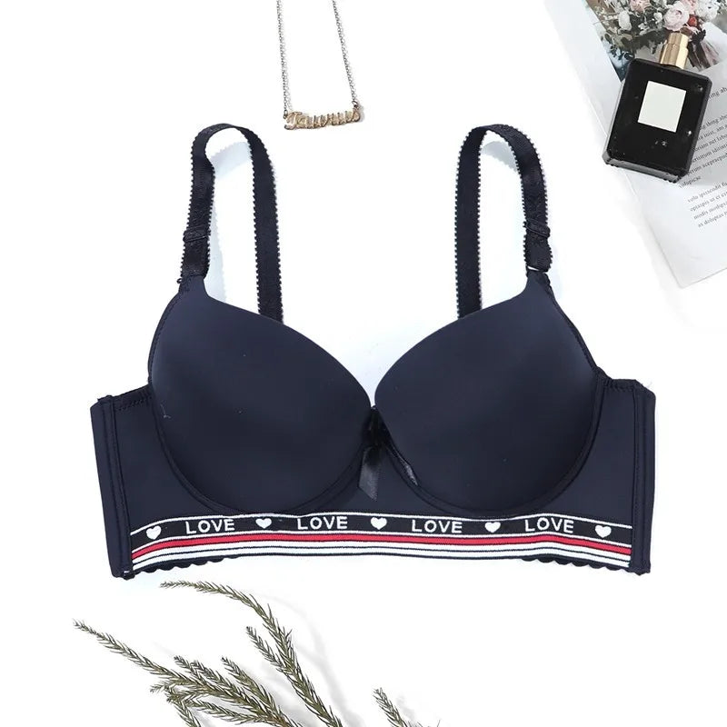 BEAUWEAR Women Seamless Push-Up Sports And Leisure Bra With Four-Row Hook, Alphabet Decor And Steel Support Underwear C Cup