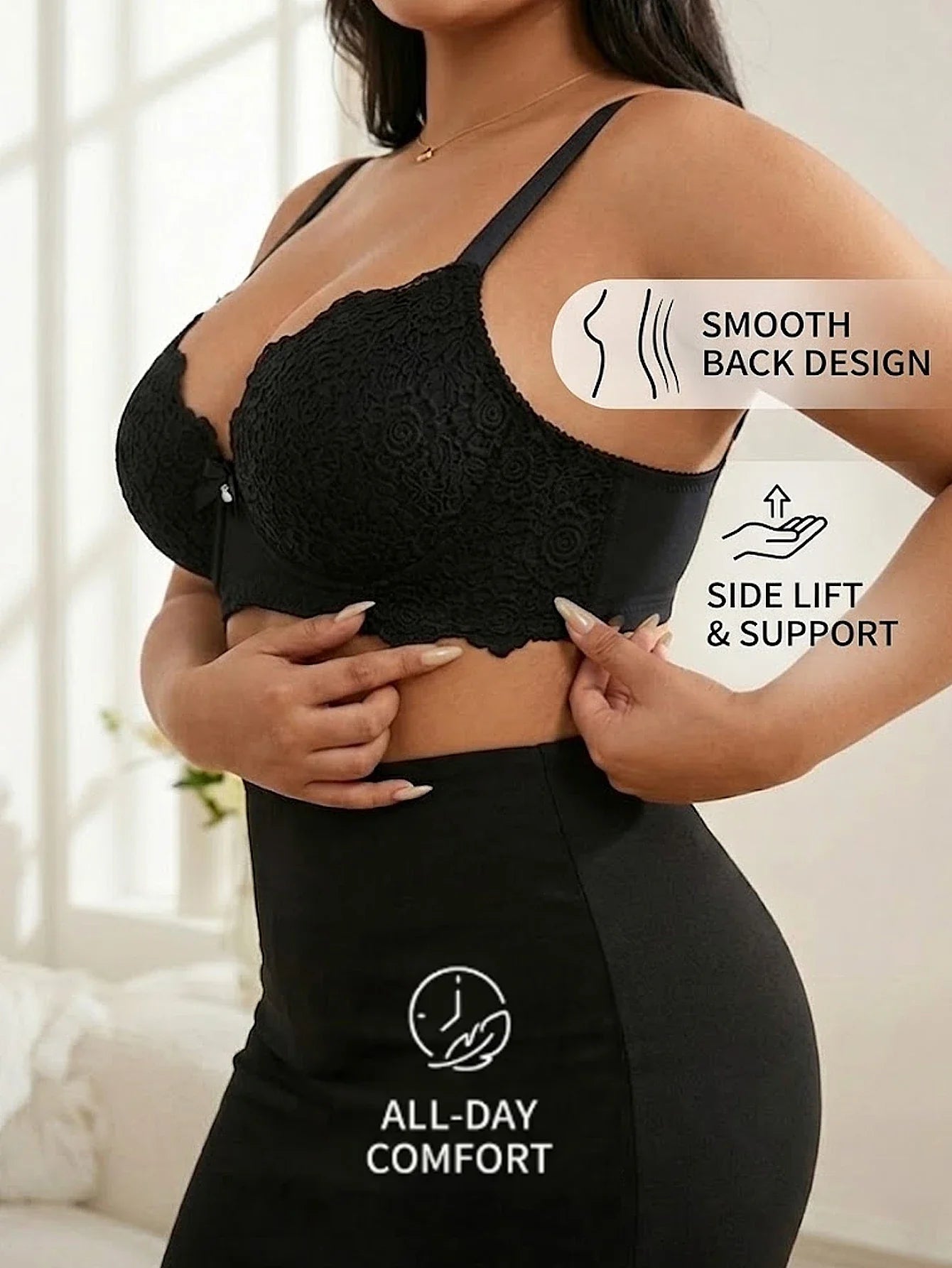 Women's Plus Size Lace Push Up Bra Underwire Side Support Anti-Sagging with Wide Adjustable Straps Brassiere