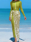 Vintage Mesh Skirt One Piece Swimwear Set 2026 Women Zipper Long Sleeve Shirts High Waist Panties Swimsuit Beach Bathing Suits