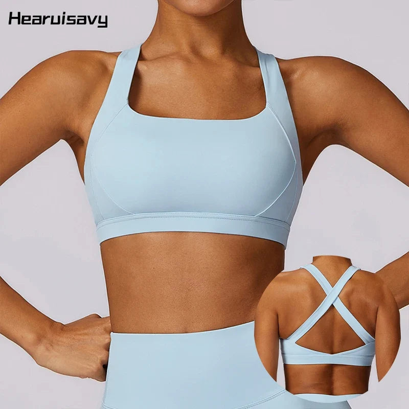 Hearuisavy Quick-Dry Backless Yoga Clothes Running Vest Women Workout Brassiere Fitness Gym Tank Top Women Push up Sports Bra