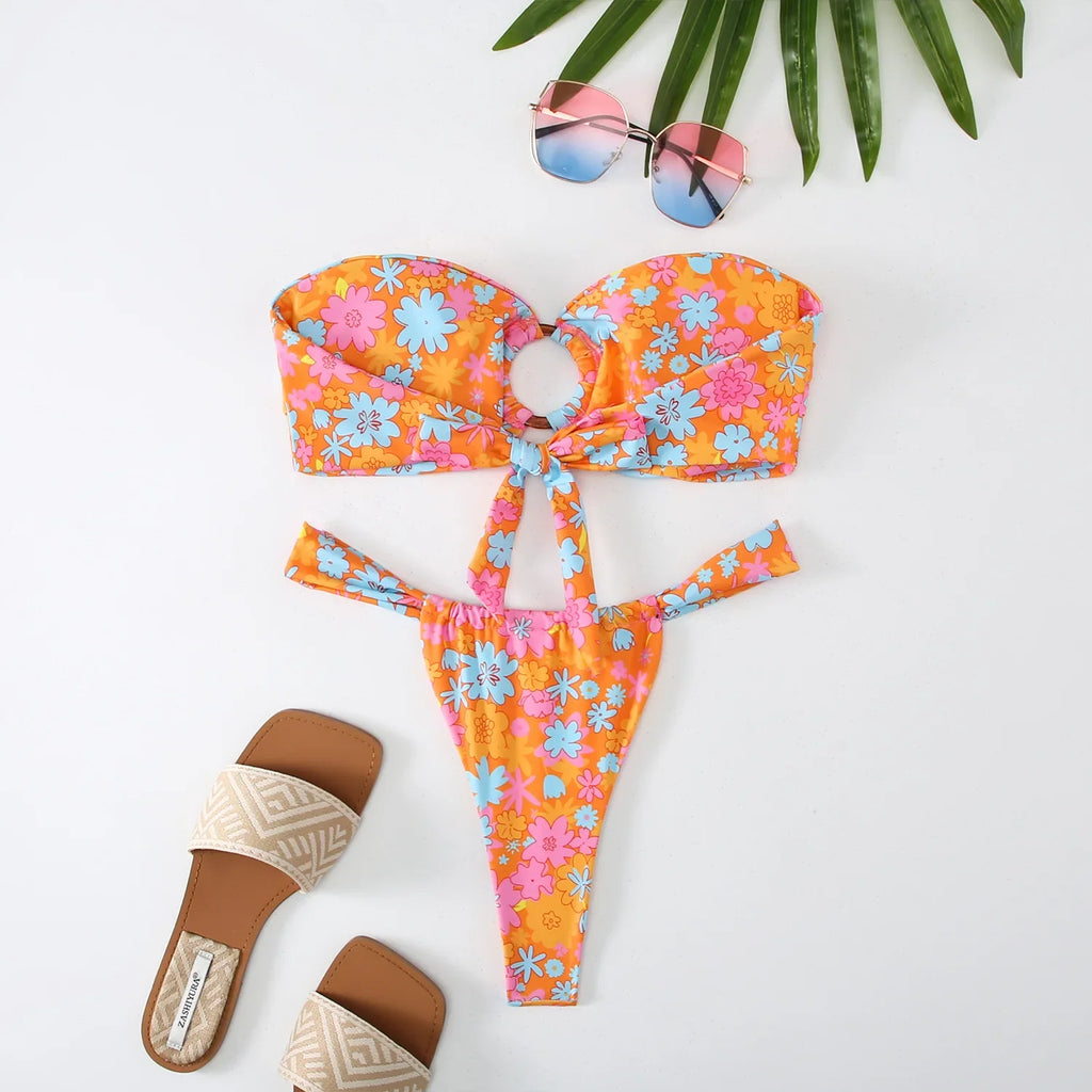 2026 Micro Bikini Women Swimwear Bandeau Swimsuit Woman Female Biquini Thong Bikinis Set Floral Brazilian Bathing Suit Beachwear