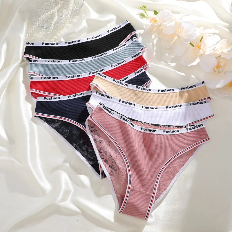 3Pcs/Set Women's Cotton Lace Panties V-Waist Sexy Sport Low Waist Briefs S-XL Comfortable Underwear Female Soft Color Underpants