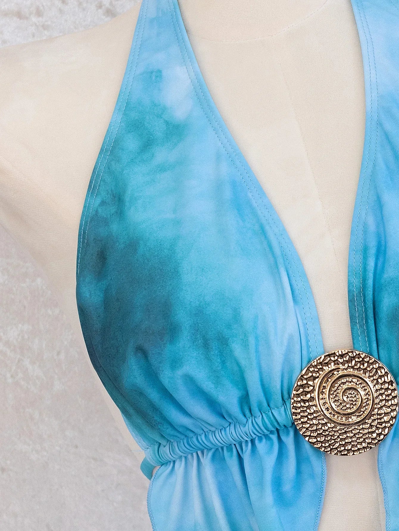 Sexy Blue Tie Dye Gradient Bikini Set Women Metal Circle Ornament Push Up Long Skirt Swimsuit Beach Bathing Suit Swimwear 2026