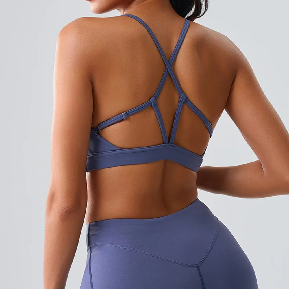 Beautiful Back Cross Back Women Bra Fitness Bra Tights Yoga Vest High Strength Shockproof Gym Sports Top Push Up With Chest Pad