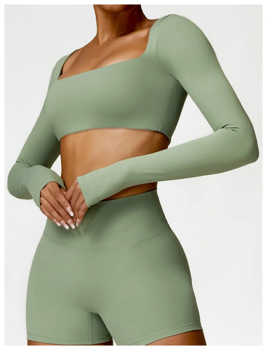 Hearuisavy Summer Casual Quick Dry Sportswear Women Square Neck Gym Top Women Fitness Sports Crop Top Long Sleeve Yoga Clothing