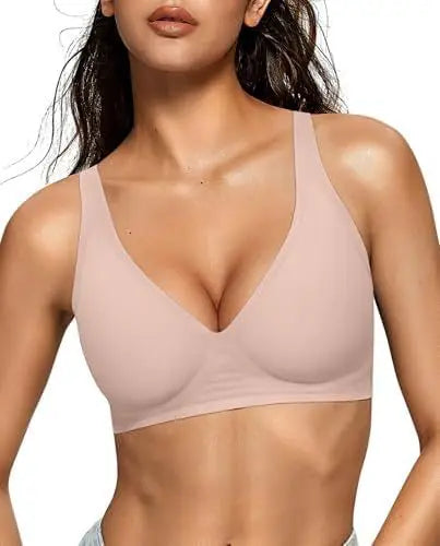 Women's Deep V Solid Color Seamless Full Cup Bra Wire-Free Comfortable Supportive Wire-Free Bra T-Shirt Push-Up Bra Underwear