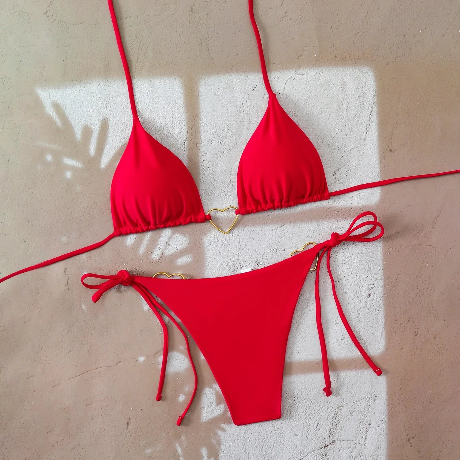 Sexy Metal Heart Ornament Bikini Set 2026 Women Blue Pink Halter Push Up Bra Thong Swimsuit Beach Bathing Suit Vacation Swimwear