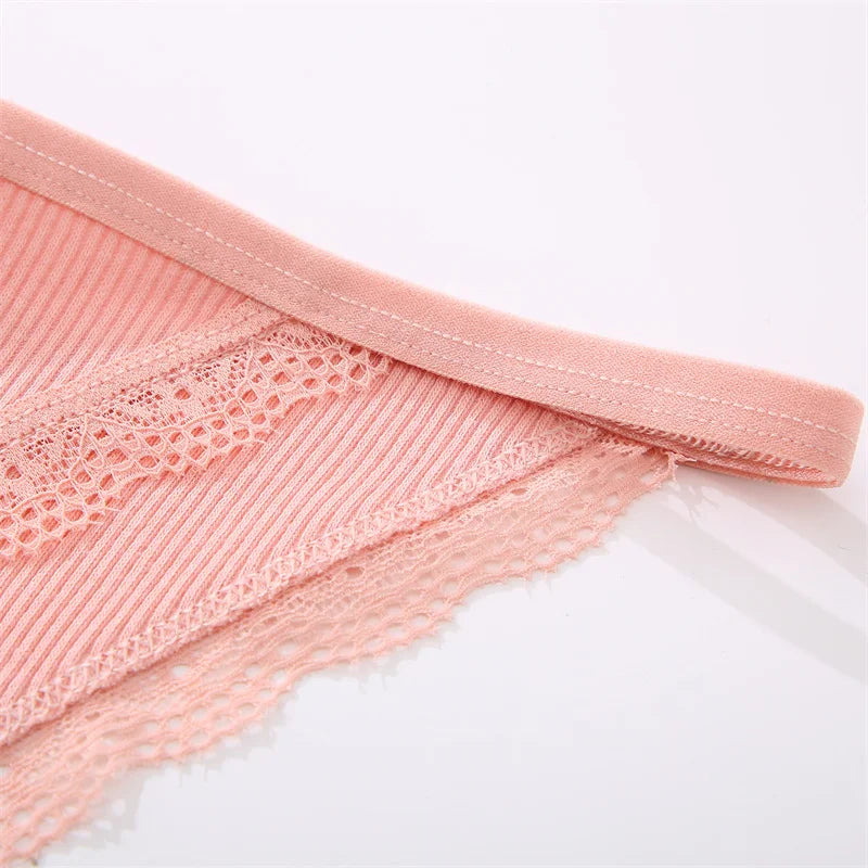 Women‘s Cotton Panties Low Waist Lace Briefs M-XL Comfortable Underwear Ladies Solid Color Underpants Girls Breathable Panty New