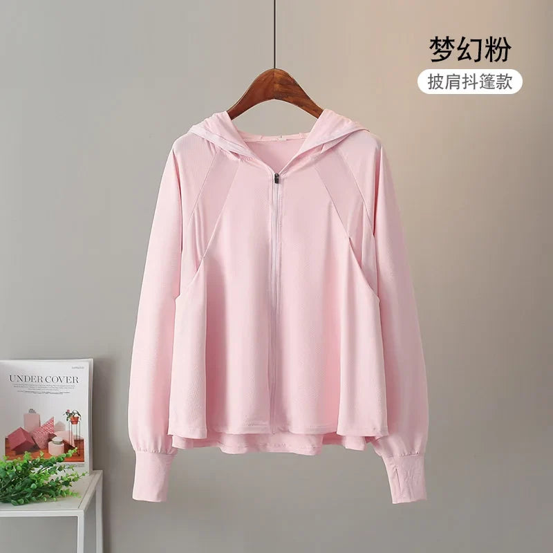 UV Protection Hooded Windbreaker Ice Silk Sun UPF 50+ UV Protection Jacket Big Brim Thin Ice Silk Sun Protection Jackets 4XL 5XL