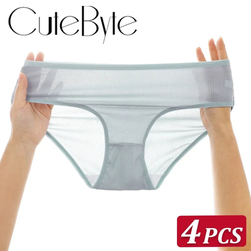 4Pcs/Set Women Lace Mesh Briefs Sexy Comfortable Stretchy Semi Sheer French-Cut Panties Women's Underwear Breathable Lingerie