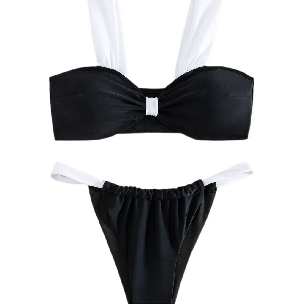 2026 Solid Thong Brazilian Bikinis Swimwear Women Swimsuit  Black White Bikini Set Bathing Suit Female Summer Beach Wear Biquini