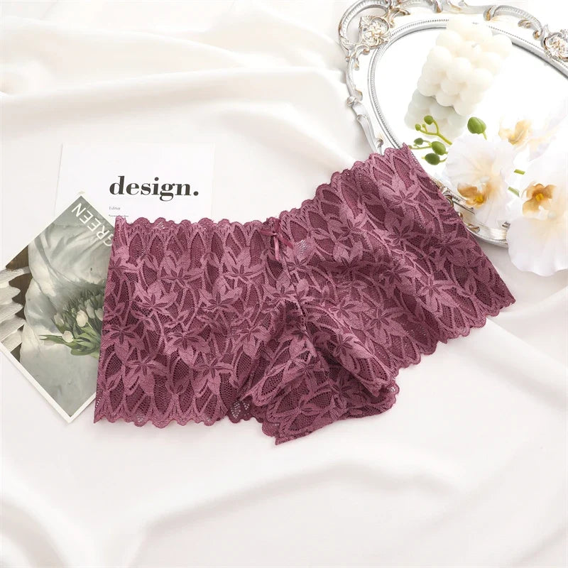 3Pcs Women Lace Boyshort Panties Low-Rise Sexy Underwear Trendy Floral Underpants Female Sexy Boyshort Panties Ladies Lingerie