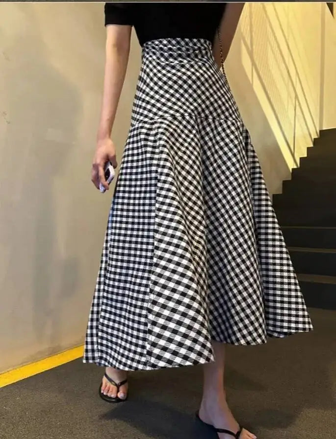WOMENGAGA Korea Style 2023 Spring/Summer New High Waist Elegant Split Plaid Skirts Half Length Skirts Fashion Women 2023 22IV