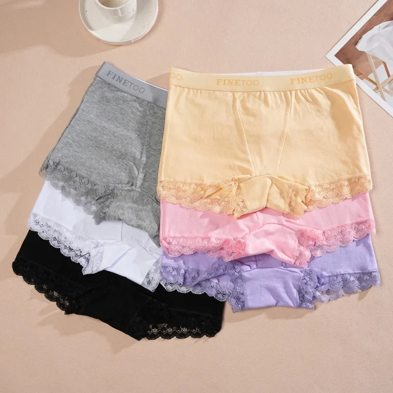 Women's Cotton Lace Boyshorts Sexy Letter Belt Breathable Boxer Panties High Waist Stretch Briefs Comfortable Sport Shorts S-XXL